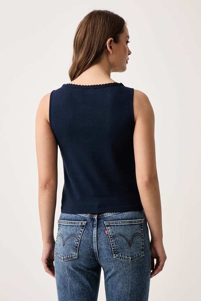 Odzież Levi's Top damski z bawełną DRY GOODS POINTELLE LACE TANK 0086L granatowy