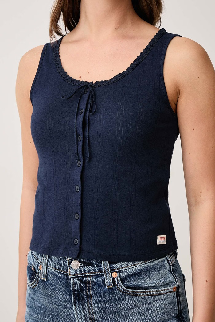 Top damski z bawełną DRY GOODS POINTELLE LACE TANK Levi's 0086L granatowy