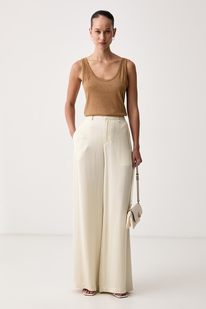 United Colors of Benetton Top damski z bawełną 3LNCDH01H brązowy AW26