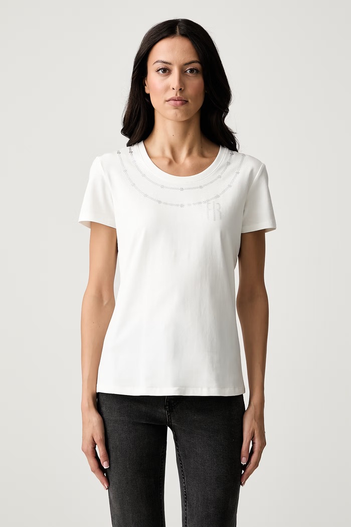 Fracomina T-shirt damski bawełniany z elastanem beżowy FR26WT3004J401G1