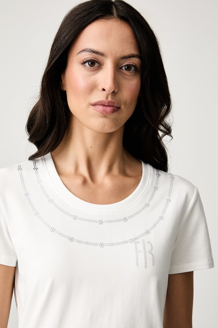 Fracomina T-shirt damski bawełniany z elastanem beżowy FR26WT3004J401G1