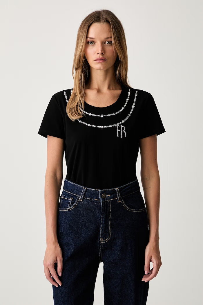 Fracomina T-shirt damski bawełniany z elastanem czarny FR26WT3004J401G1