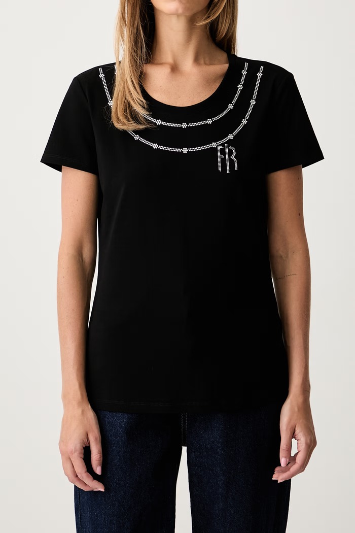 Fracomina T-shirt damski bawełniany z elastanem czarny FR26WT3004J401G1