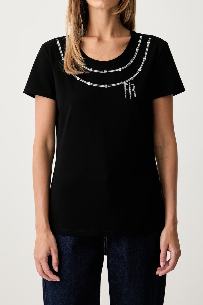 Fracomina T-shirt damski bawełniany z elastanem czarny FR26WT3004J401G1