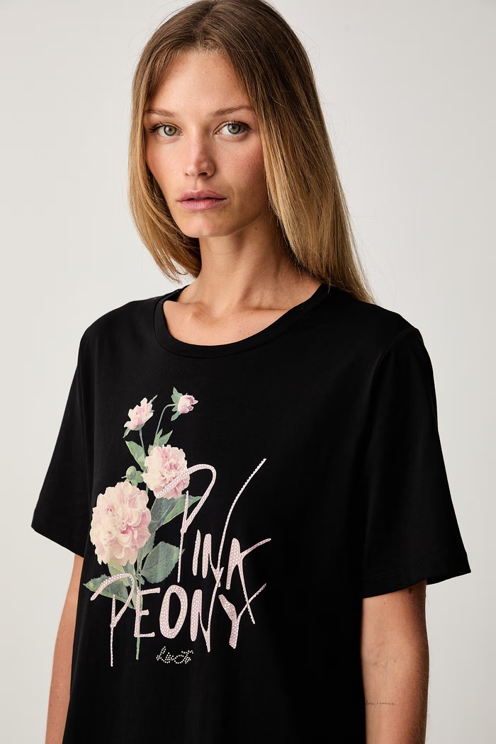 Liu Jo T-shirt damski bawełniany czarny TF6243.JS923