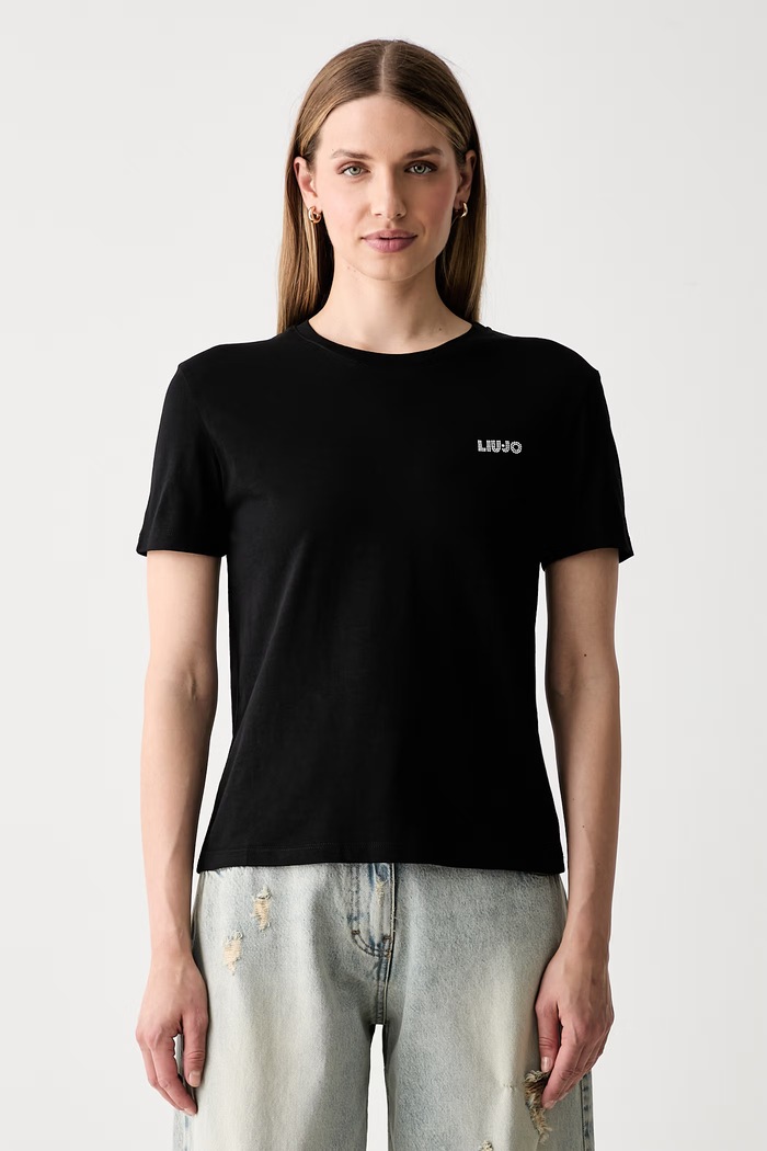 Liu Jo T-shirt damski bawełniany czarny WF6348.J6308