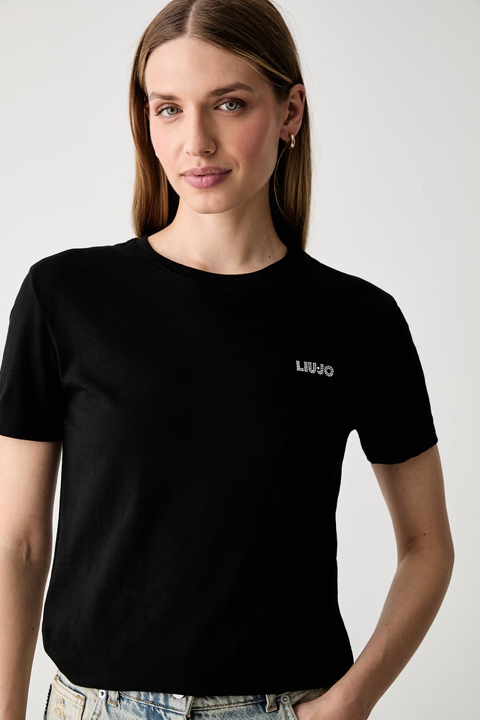 Liu Jo T-shirt damski bawełniany czarny WF6348.J6308