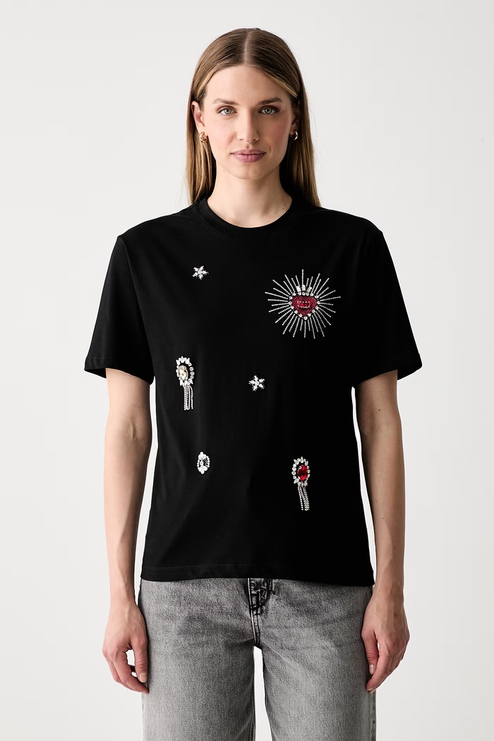 Liu Jo T-shirt damski bawełniany czarny WF6324.J0088