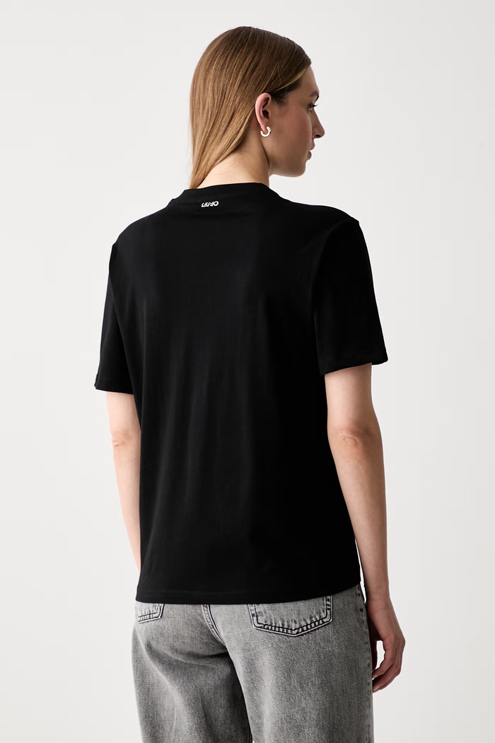 Odzież Liu Jo T-shirt damski bawełniany WF6324.J0088 czarny