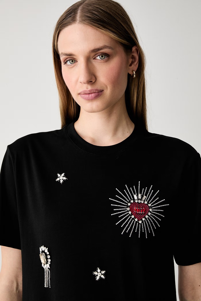 Liu Jo T-shirt damski bawełniany czarny WF6324.J0088