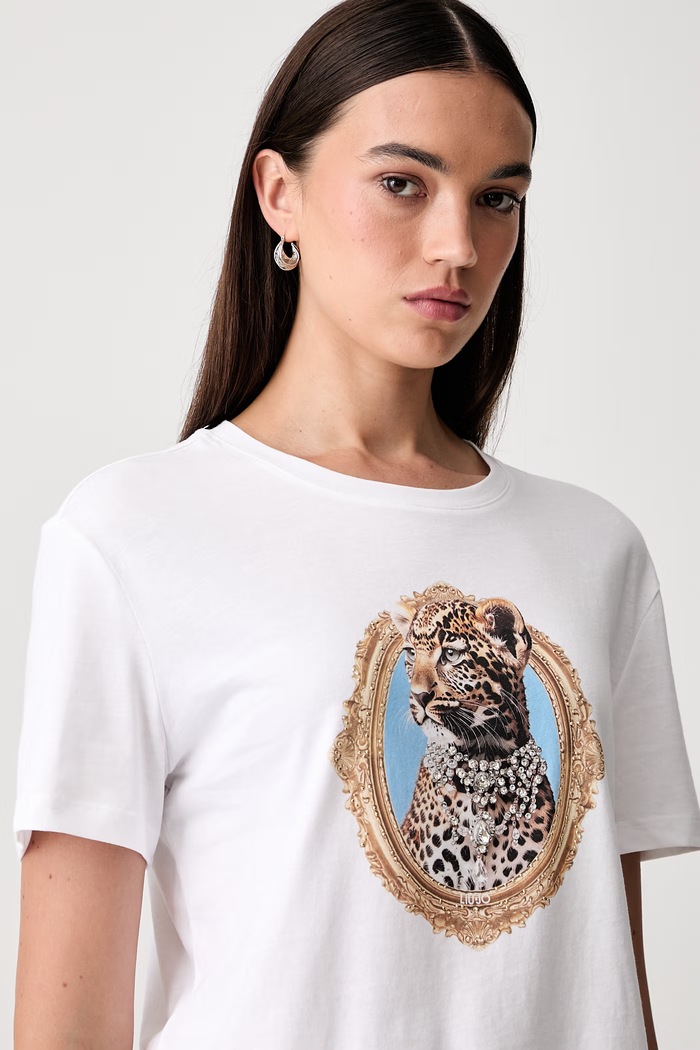Liu Jo T-shirt damski bawełniany biały WF6320.JS923