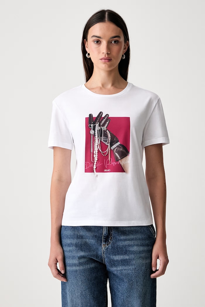 Liu Jo T-shirt damski bawełniany biały WF6079.JS923
