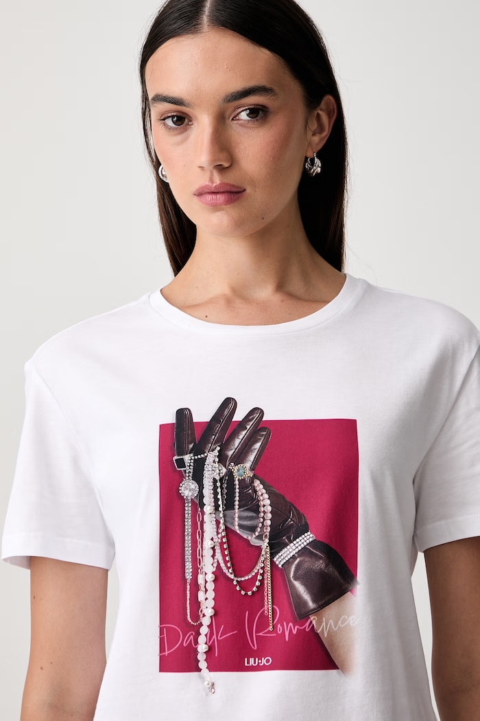 Liu Jo T-shirt damski bawełniany biały WF6079.JS923