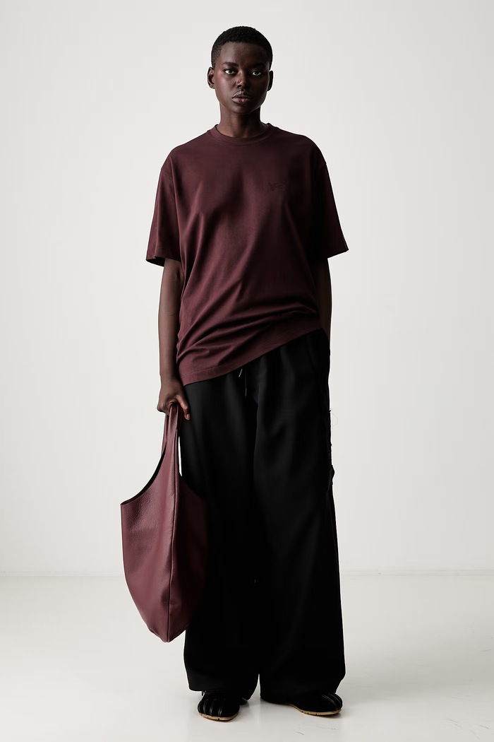 Y-3 REG SS TEE T-shirt oversize bawełniany damski KU2264.D bordowy AW26