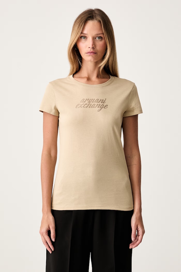 Armani Exchange T-shirt damski bawełniany beżowy XW002768.AF10356