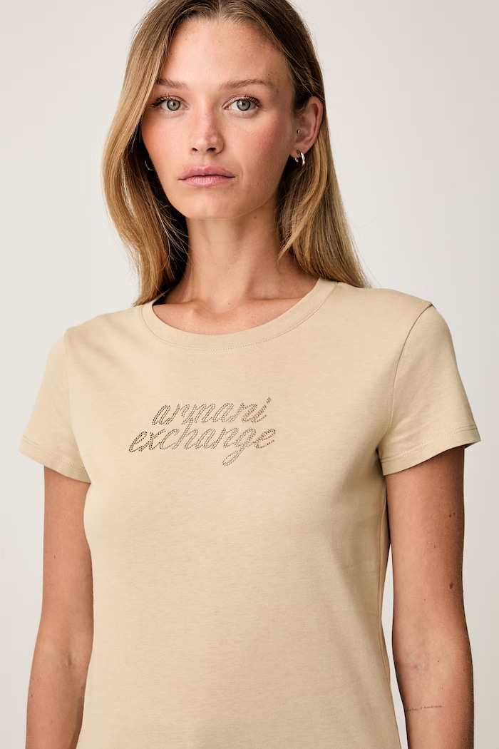 Armani Exchange T-shirt damski bawełniany beżowy XW002768.AF10356