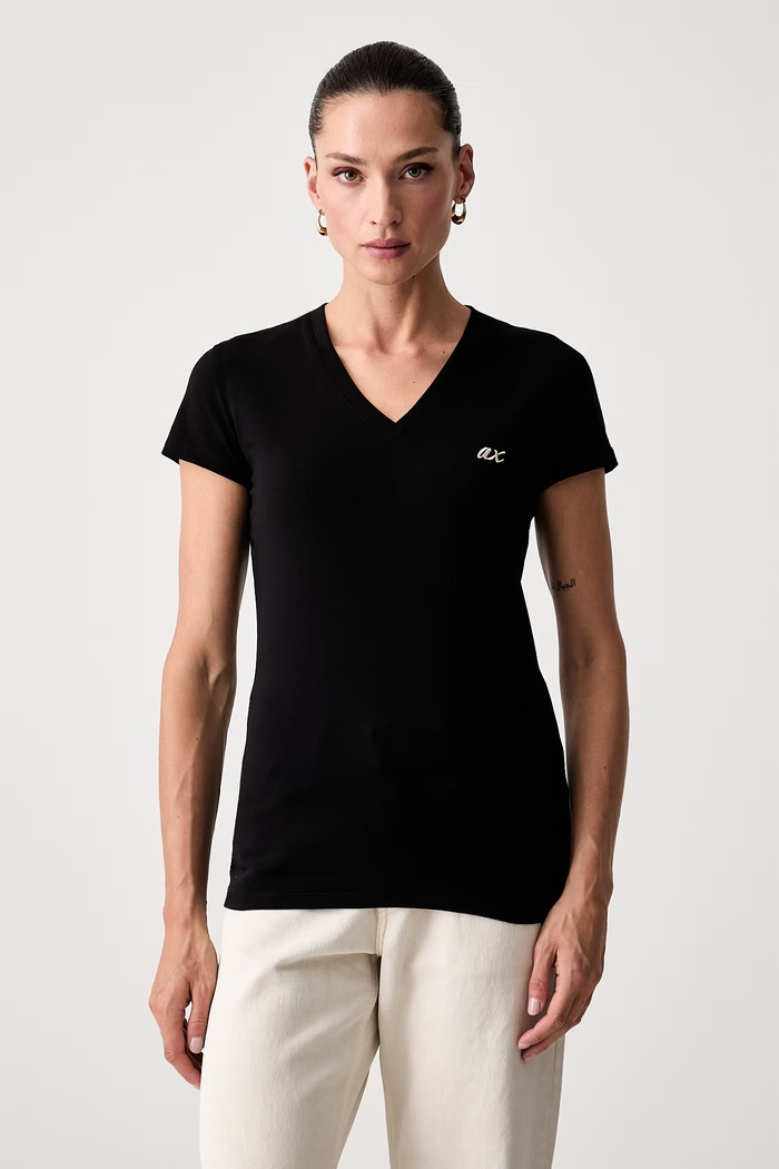Armani Exchange T-shirt damski bawełniany z elastanem czarny XW002765.AF16294