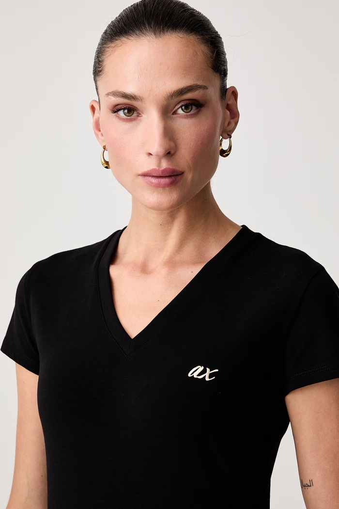 Armani Exchange T-shirt damski bawełniany z elastanem czarny XW002765.AF16294