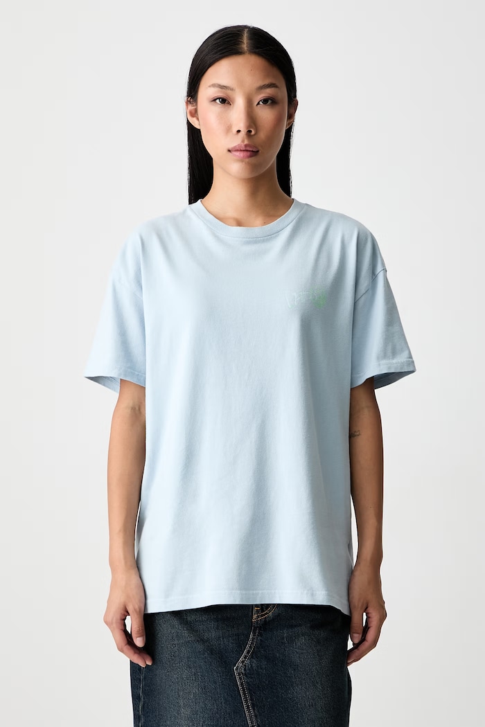 Vans T-shirt oversize damski bawełniany niebieski VN00109CH901