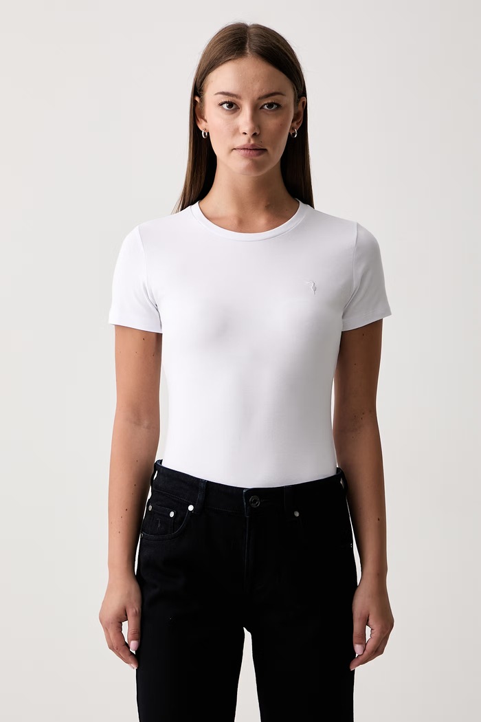 Trussardi T-shirt damski z bawełną biały G0266000325N
