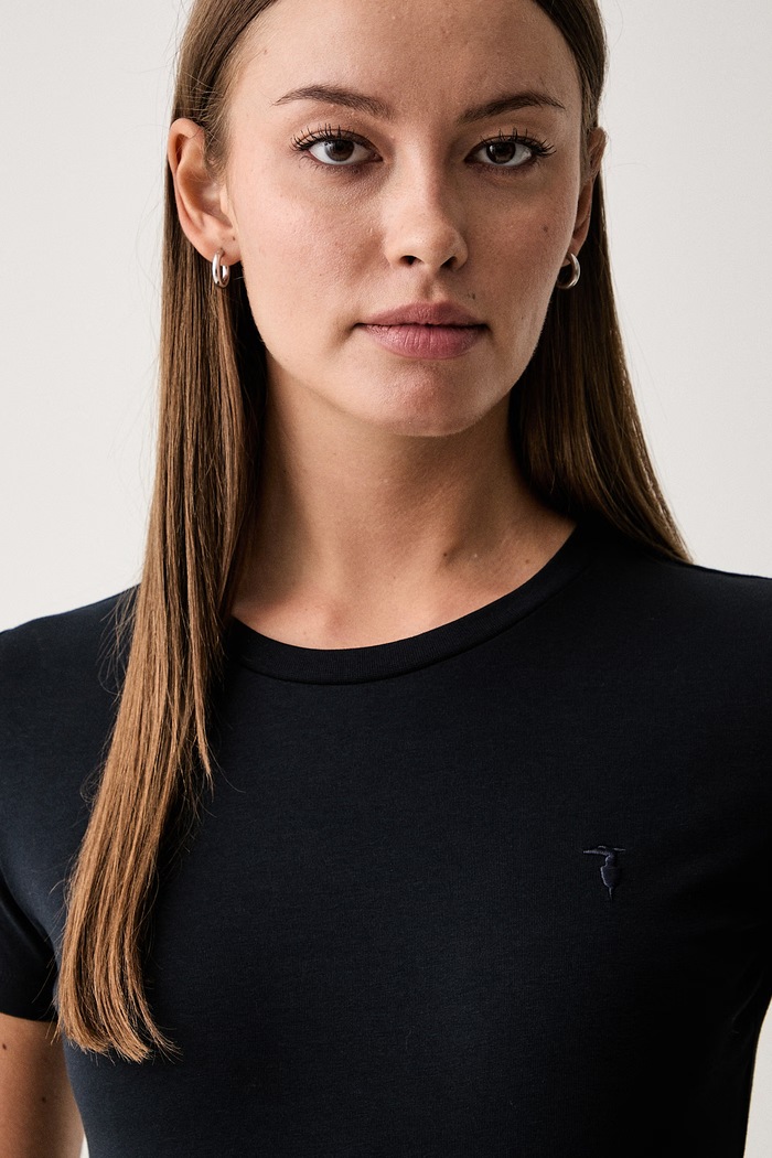 Trussardi tričko dámské s bavlnou námořnická modř G0266000325N