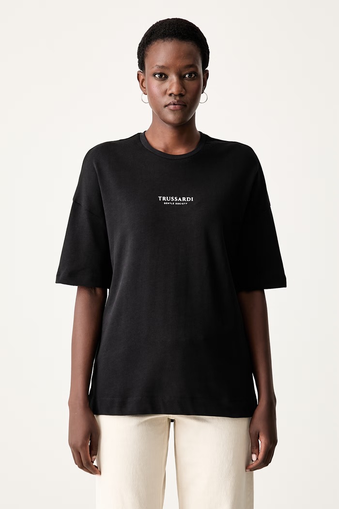 Trussardi T-shirt damski bawełniany czarny G0286000327N