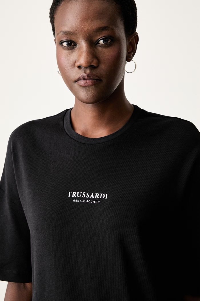 Trussardi T-shirt damski bawełniany czarny G0286000327N