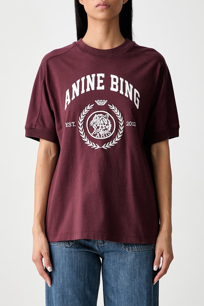 Anine Bing JAYLIN T-shirt bawełniany damski A.08.12695.BGN28 bordowy