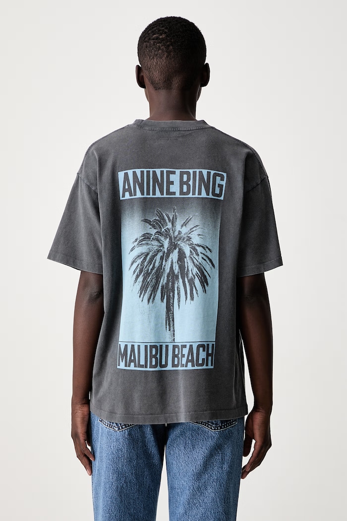Anine Bing CADE TEE PALM T-shirt bawełniany damski szary A.08.12312.WBL1