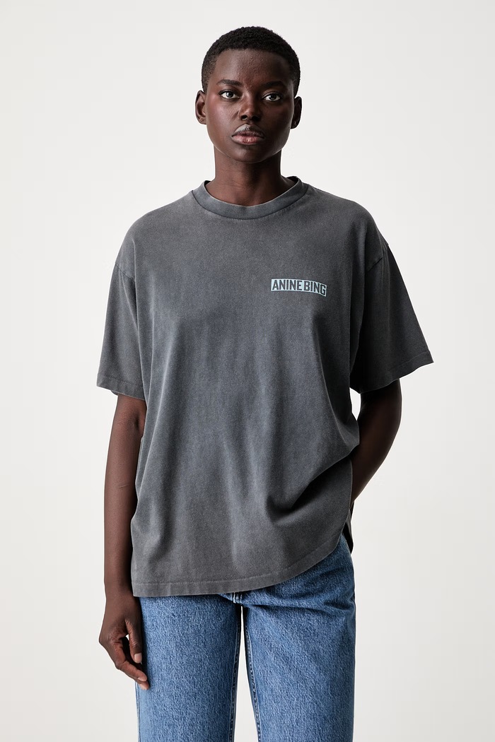 Odzież Anine Bing CADE TEE PALM T-shirt bawełniany damski A.08.12312.WBL1 szary