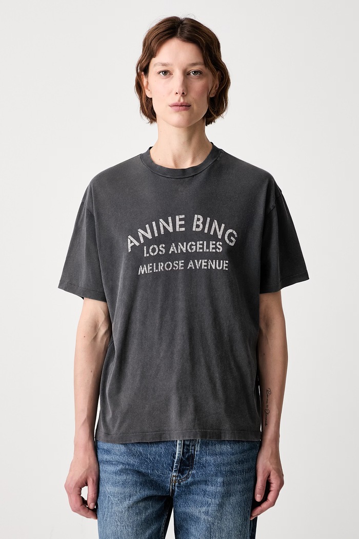 Anine Bing MELROSE STENCIL T-shirt bawełniany damski czarny A.08.12930.WBL1