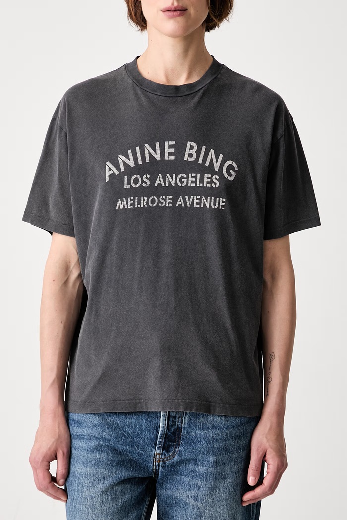 Anine Bing MELROSE STENCIL T-shirt bawełniany damski czarny A.08.12930.WBL1