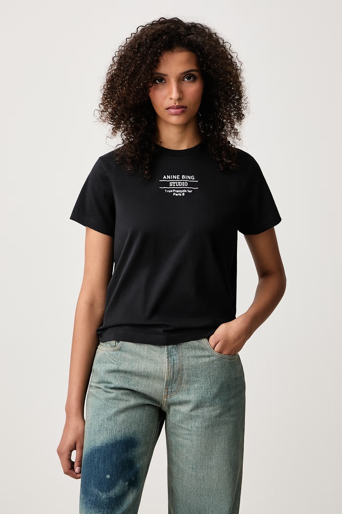 Anine Bing Shelley T-shirt bawełniany damski czarny A.08.12849