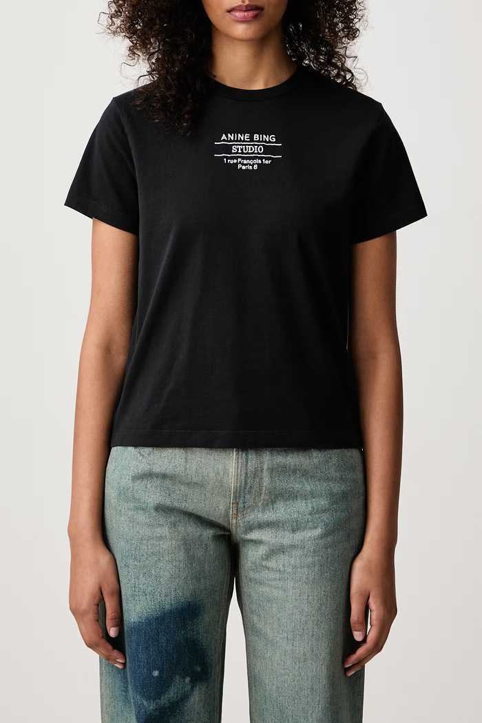 Shelley T-shirt bawełniany damski Anine Bing czarny A.08.12849