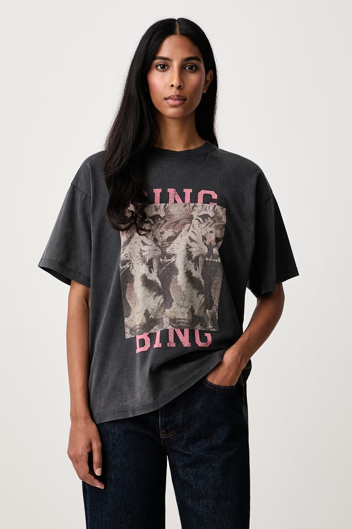 Anine Bing Cade Tiger Bing T-shirt bawełniany damski czarny A.08.12648