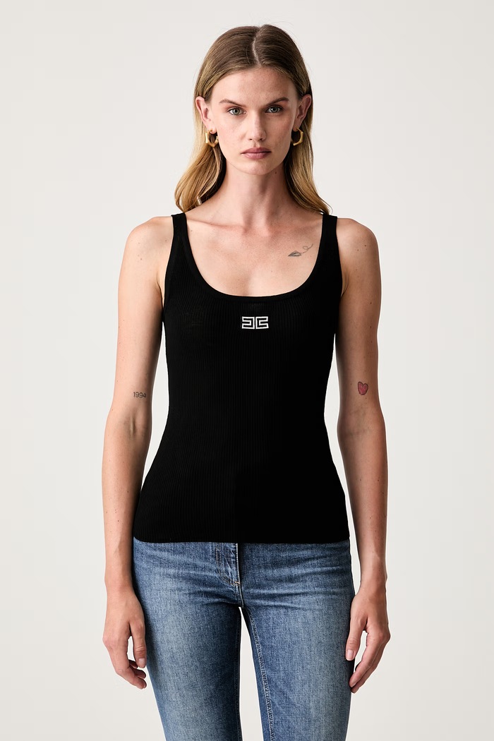 Elisabetta Franchi top damski z wełną czarny TK03B66E2