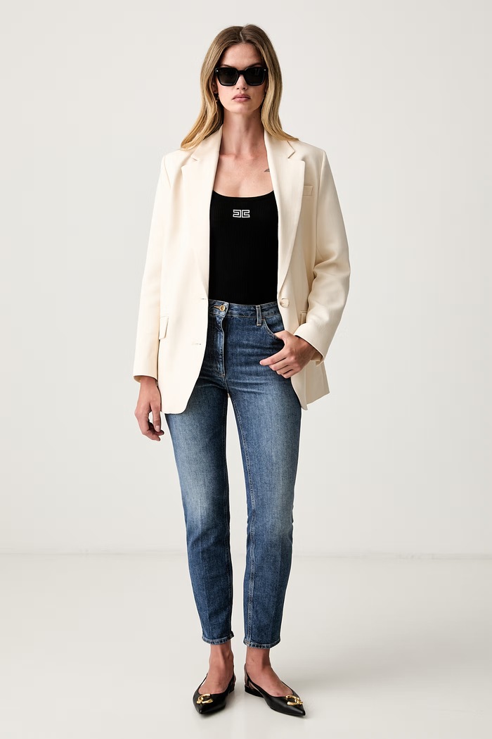 Elisabetta Franchi top damski z wełną TK03B66E2 czarny AW26