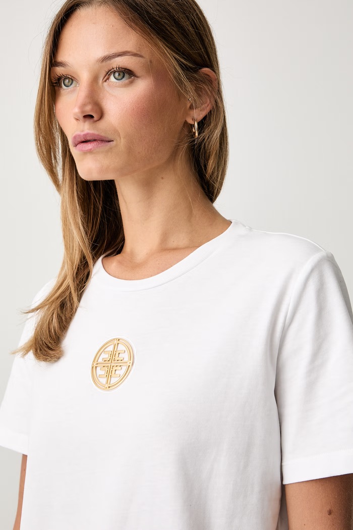 Elisabetta Franchi T-shirt damski bawełniany biały MA00866E2