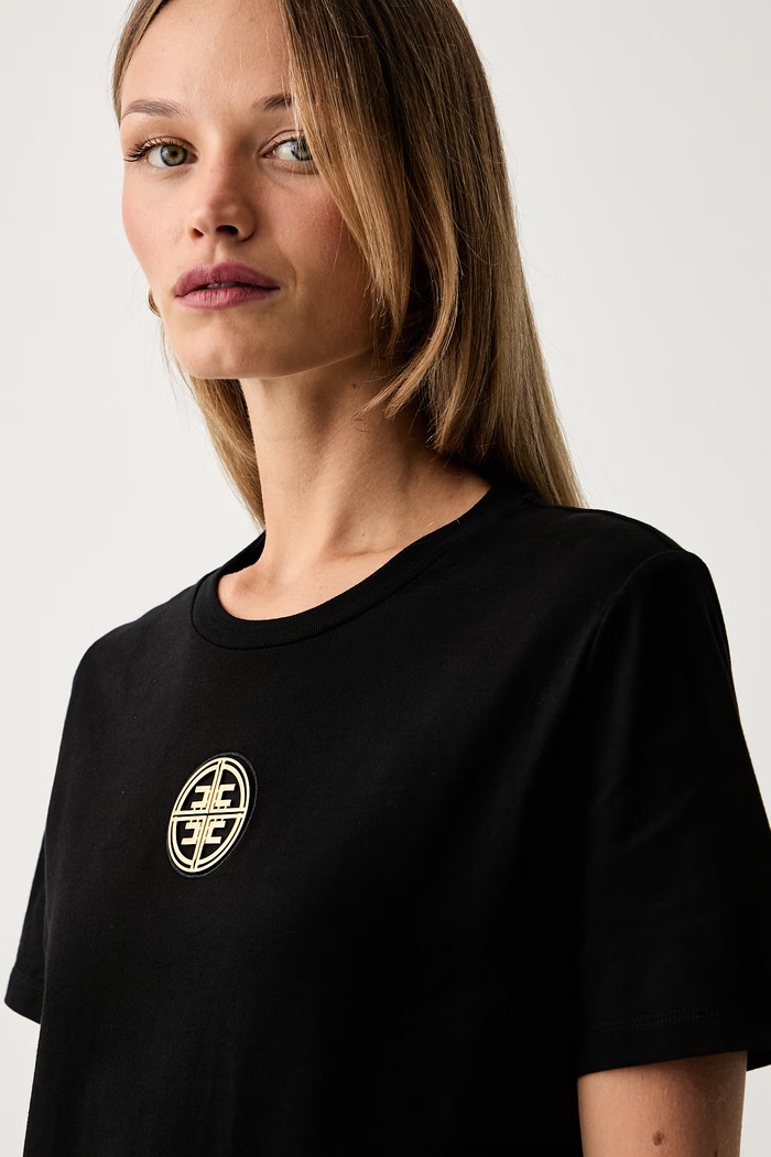 Elisabetta Franchi T-shirt damski bawełniany czarny MA00866E2