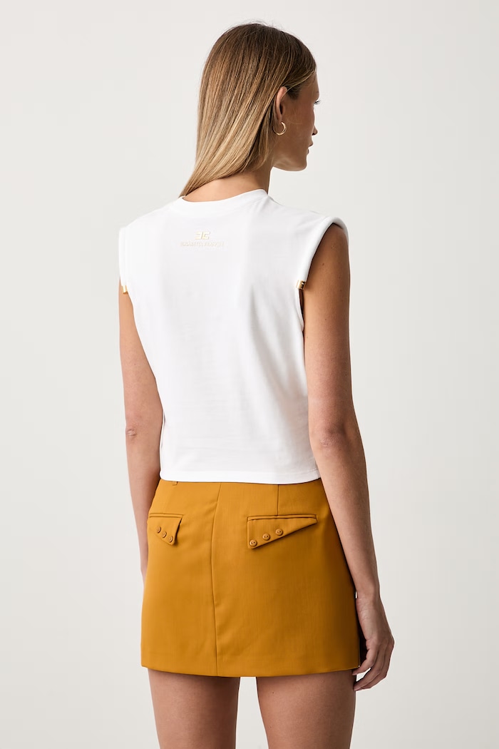 Odzież Elisabetta Franchi top damski bawełniany MA00766E2 biały