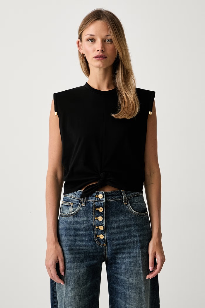 Elisabetta Franchi top damski bawełniany czarny MA00766E2