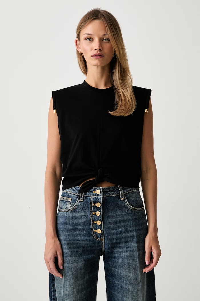 Elisabetta Franchi top damski bawełniany czarny MA00766E2