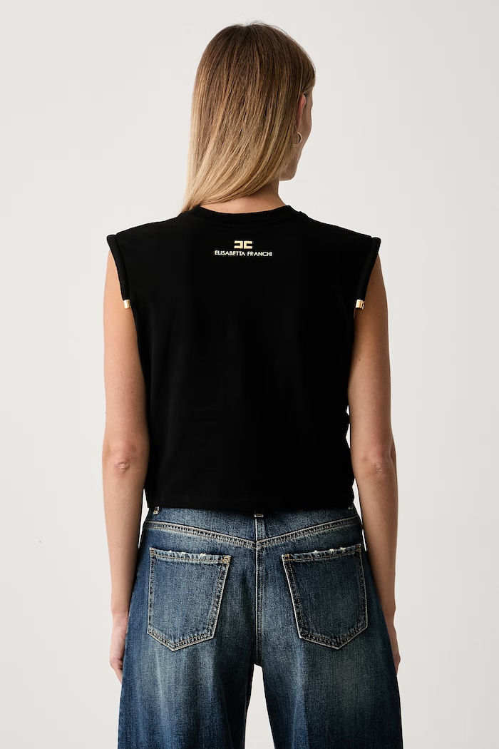 Odzież Elisabetta Franchi top damski bawełniany MA00766E2 czarny