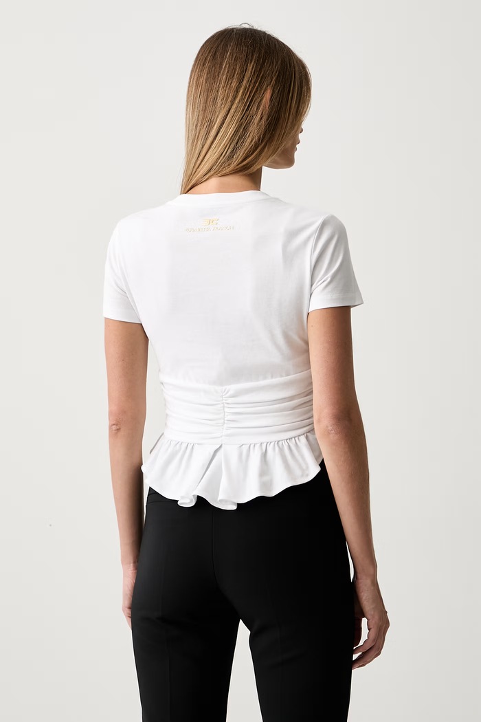 Odzież Elisabetta Franchi T-shirt damski bawełniany MA00366E2 biały