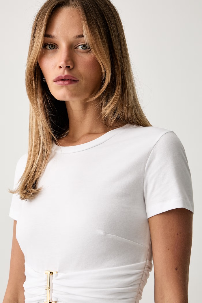 Elisabetta Franchi T-shirt damski bawełniany biały MA00366E2