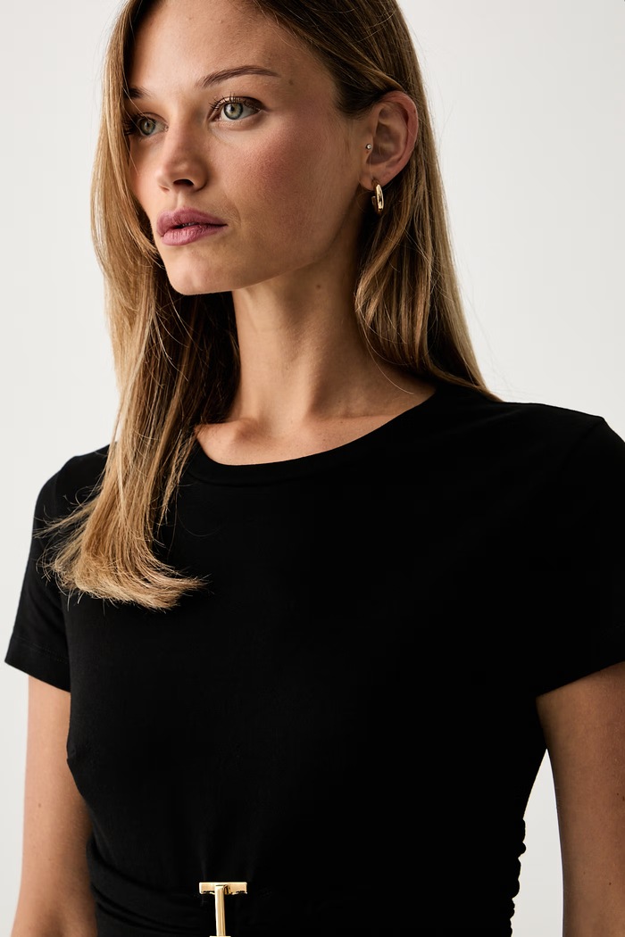 Elisabetta Franchi T-shirt damski bawełniany czarny MA00366E2