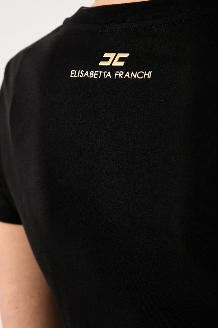 Elisabetta Franchi T-shirt damski bawełniany MA00366E2 czarny