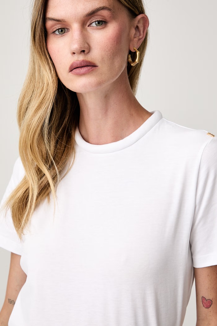 Odzież Elisabetta Franchi T-shirt damski bawełniany MA00266E2 biały
