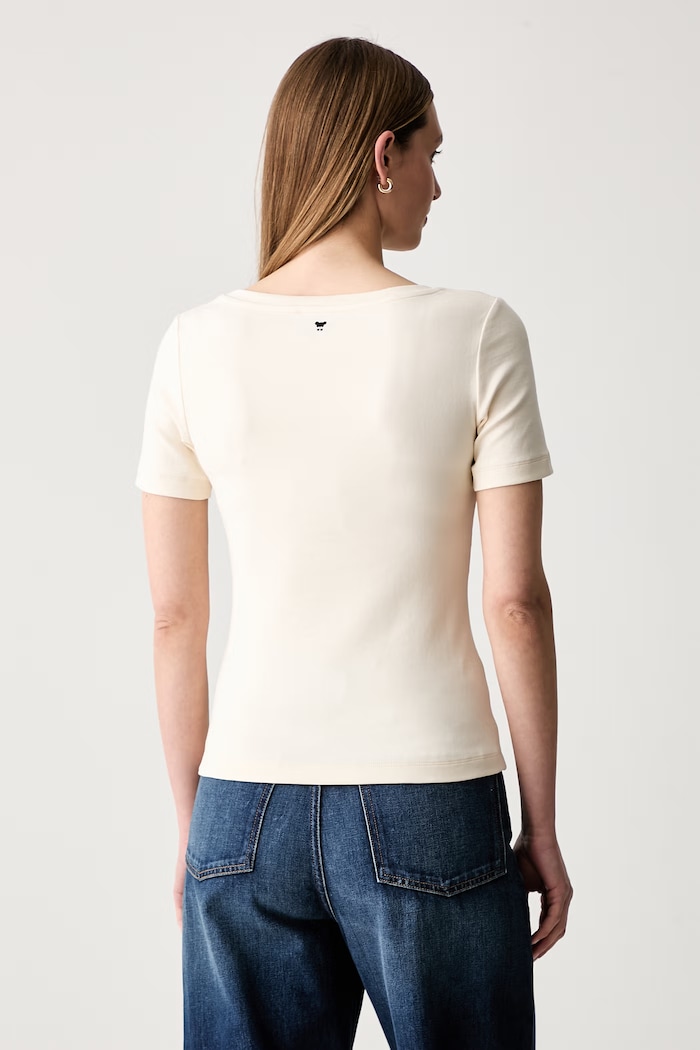 Odzież Weekend Max Mara T-shirt basic damski bawełniany z elastanem WKDMULTIJ 2625946031600 beżowy