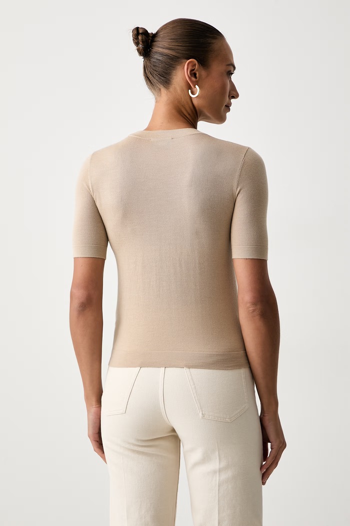 Odzież Weekend Max Mara T-shirt swetrowy damski z wełną WKDTAPIOCA 2625366111600 beżowy
